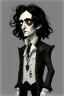 Placeholder: black haired black eyed young man necromancer wizard Gnome that looks like a young Edgar Allan Poe with gothic jewelry in the style of Charles Addams