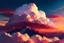 Placeholder: ountaintop, sunset, brilliant colors, puffy white clouds, cinematic, depth of field, realistic, hyper