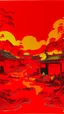 Placeholder: A red fiery Chinese royal village painted by Andy Warhol