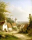 Placeholder: A white village with windmills painted by Francis Danby