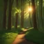 Placeholder: Stunning cinematic 3D rendering of forest at dawn, revealing a captivating blend of enchantment and mystery. Forest path lined with dense green leafed trees. The morning sun casts its soft glow over the scene, illuminating the path. The intricate textures and lighting give the image a sense of depth and realism, drawing the viewer into the magical world and creating an immersive experience. Fotorealista