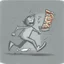 Placeholder: stick man running after a slice of pizza, caricature, drawing