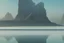 Placeholder: distant modern city, sea, mist, rocks, lake reflection, epic, sci-fi, movie poster