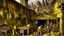 Placeholder: A yellow and purple mining factory designed in medieval tapestry painted by Gustave Courbet