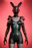 Placeholder: MCU Portrait, Front image. cyberpunk Asian sweet woman, pink short hair. Ceramic rabbit mask, latex suit. Red, black, gold, color. Punk style. highly detailed, concept art, smooth, unreal engine 5, god rays, ray tracing, RTX, lumen lighting, ultra detail, volumetric lighting, 3d, finely drawn, high definition, high resolution.