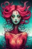 Placeholder: illustration of a freckle faced shape shifting siren anti heroine in the style of Alex Pardee