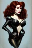 Placeholder: painting of christina hendricks as evil queen in black leather, feminie, angry, volouptous, busty, cleavage, emperious, mature, highly detailed, digital painting, artstation, concept art, smooth, sharp focus, illustration, art by gaston bussiere and alphonse mucha