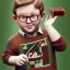 Placeholder: peter billingsley chubby kid with spectacles, gripping a single ((Dark red))soap bar, ((brown))argyle sweater