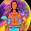 Placeholder: subtle indigenous woman in a galactic ambiance