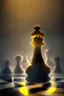 Placeholder: kind chess piece buildt of by yellow stones misty trending, depth of field, backlit