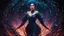 Placeholder: hologram of full body woman, off-shoulder dress, puffy sleeves, shattered reference of mind, abstract, microdisplacement , vines, (biocore:1.1), humanoid, style of Dan Mumford, (charred:1.2), burnt vines, desolate wasteland, GeorgianStyle floating in space, a vibrant digital illustration, dribbble, quantum wavetracing, black background