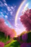 Placeholder: digital illustration, a world full of life divine thrill of biological tranquil sky, flowers, bright color splashes, high detailed 8 k,ufo rainbow