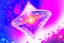 Placeholder: a cosmic beautiful DISH SPACESHIP made of crystals and light is flyng INA MAGIC BRIGHT SKY OF A GALAXY. IT IS PASSED BY A VERTICAL SHINE FROM TOP TO BOTTOM. IT'S FLYNG ON A FAIRY Landscape