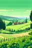 Placeholder: Tuscany countryside and vineyards in style of Kawase Hasui, minimal