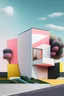Placeholder: a fashion design platform that has bright modern facade design with a landscape design in a sloping area