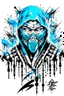 Placeholder: Sub Zero from Mortal Kombat, ink artistic conception, with typography elements, abstract, complementary colors, simplicity, Chinese painting, white background, 8k,