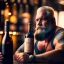 Placeholder: burly 60 year old man with short beard and tank top tattoo chooses a bottle in a cellar and wine bottles, look at camera, hyper realistic, Cinematic, 35mm lens, 35mm lens, f/1.8, accent lighting, global illumination