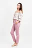 Placeholder: simple background a beautiful young lady wearing pretty pants and blouse standing pose