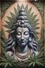 Placeholder: A religious icon mural of the Hindu god Shiva made out of different types of marijuana in photorealistic detail.