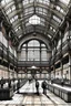 Placeholder: Rápida una imagen que retrata el hall central de la estación de tren de Once usando el estilo del mangaka japonés llamado Takehiko Inoue.
