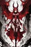 Placeholder: Demon girl wizard in front, fullbody, behind Diamond elemental rising from the ground, illustration by <Yoji Shinkawa>, darkred tones,