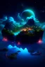 Placeholder: "Generate a surreal and dreamlike landscape where the sky is filled with floating islands and bioluminescent flora. Create a sense of wonder and otherworldly beauty in the image."