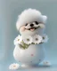 Placeholder: A super cute teacup dog, showing his head, smiling happily, the dog is fluffy, flower white, the teacup is flower pot style, ceramic material, clean background solid color, super delicate image quality, Pixar style, super delicate details, shiny snow white fluffy, 16K, ultra clear