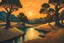 Placeholder: Great landscape, nature at sunset, Paradise Lost, spiritual, surreal, trees, fine art, tan skin, Vincent Van Gogh style, highly detailed, smooth, very sharp focus, illustration, bathing in light, ultra realistic illustration, close-up