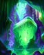 Placeholder: a slimy gelatinous cube in vast cavern room painterly