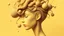 Placeholder: The image features a highly stylized and surreal representation of a human figure, characterized by a unique yellow-toned color palette. The face is shown in profile, with soft, smooth facial features and a serene expression. The head is adorned with flowing, organic shapes and textures that seem to resemble hair or tendrils, intertwining with spherical forms floating around. The background is a solid light yellow, enhancing the ethereal quality of the composition. The overall effect is one of