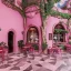 Placeholder: A Epic tree carved into beautiful cafe, masterpiece , art by jorge pardo, photorealistic, pinkish color, meditative vibe, ornate, wide view