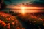 Placeholder: sea, sunset, path of flowers, boat with sail in the distance, aesthetically pleasing, beautiful, realistic, professional photo, 4k, high resolution, high detail, soft lighting