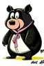 Placeholder: Pig in a black bear costume, in the style of early Hanna-Barbera