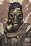 Placeholder: A portrait of a warrior, a bronze metal gas mask, an anime