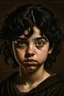 Placeholder: A portrait of a female halfling, dark eyes, black hair, Caravaggio style
