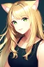 Placeholder: Clear focus,High resolution,High quality, Blonde long hair, green eyes, cat ears, Realistic