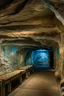 Placeholder: A tan underground cavern with crystal geodes designed in Mexican folk art painted by Utagawa Hiroshige