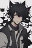 Placeholder: A male anime man with messy black hair, black cat ears.