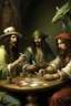 Placeholder: Jesus and some pirates friends smoking and playing cards, davinci.