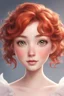 Placeholder: A short girl with thick short wavy red hair, narrow kind eyes with an enthusiastic look. A wide oval face is decorated with an upturned nose and small lips in the style of genshin impact, a full-length ballerina