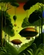 Placeholder: Beehive airships hovering over a jungle painted by Henri Rousseau