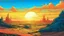 Placeholder: A sunrise landscape moebius style