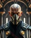 Placeholder: heavily scarred head bald male corellian jedi wearing gunmetal grey and black old republic armored flightsuit and breath mask with gold and metallic red trim inside the jedi temple, centered head and shoulders portrait, hyperdetailed, dynamic lighting, hyperdetailed background, 8k resolution, volumetric lighting, light skin, fully symmetric details