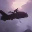 Placeholder: a soldier jumping off of an airship, over a battlefield at night