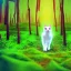 Placeholder: White cat walking in psychedelic forest