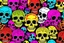 Placeholder: a field of 1000s of psychedelic anatomically correct, skulls, vivid RANDOM BRIGHT neon colors, dark comedy, well lit, high detail, photorealistic, horrorcore, fun, scary, none featured, each a different color or hue,