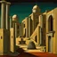 Placeholder: art by "Giorgio de Chirico", painting, landscape , Feigned The Palace Beyond Good and Evil, at Dawn, Illustration, Hopeless, 70s Science Fiction, Provia, overly complex style