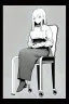 Placeholder: Character Seated on a plastic chair, line arts, greyscale