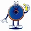 Placeholder: retro Cartoon mascot of a donut holding a glass of lemonade, gloved hands, white shoes,