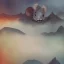 Placeholder: white Field mouse mountains drinking water at sunrise water color vibrant cute